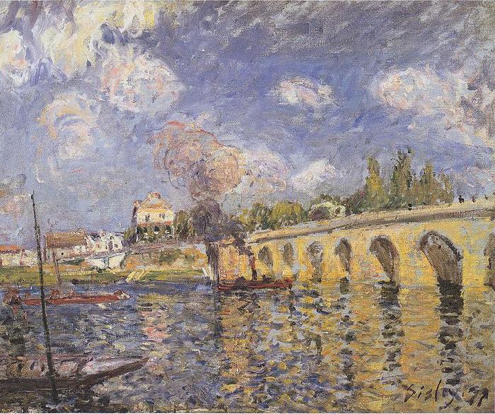 Alfred Sisley River-steamboat and bridge Norge oil painting art